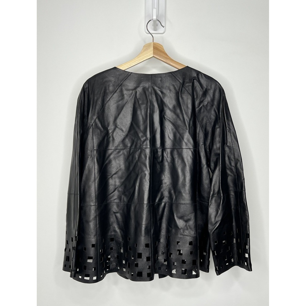 Lafayette 148 New York Laser Cut 100% Leather Front Full Zipper Jacket Size XL - Picture 2 of 13